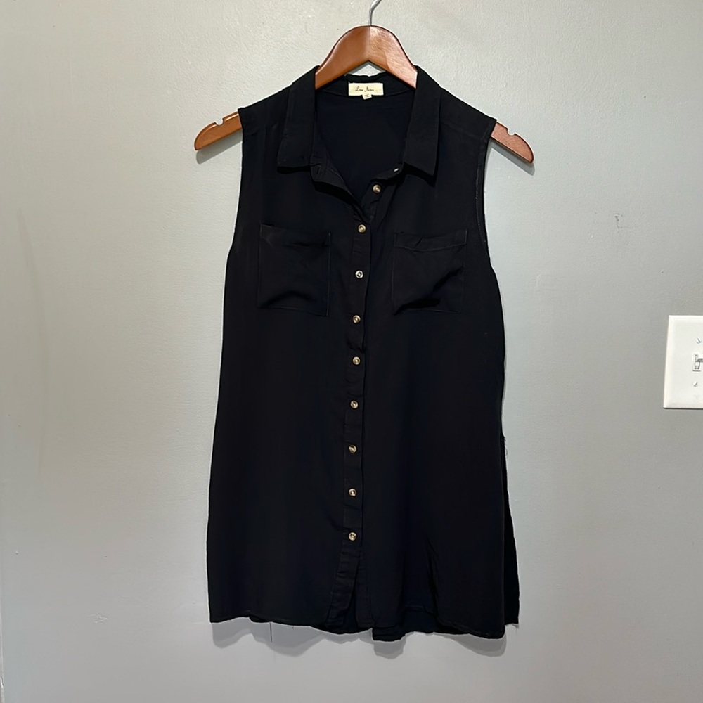 Love Notes, Button-Up, Sleeveless, Black, Tunic Top, Medium